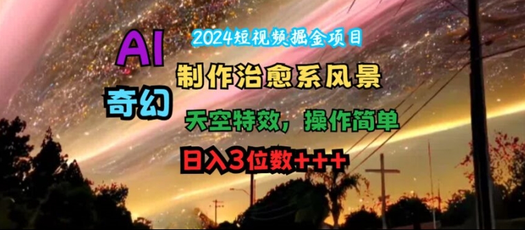 2024短视频掘金项目，AI制作治愈系风景，奇幻天空特效，操作简单，日入3位数【揭秘】-送财鼠