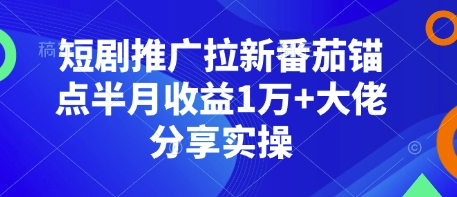 短剧推广拉新番茄锚点半月收益1万+大佬分享实操-送财鼠