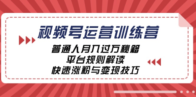 视频号运营训练营：普通人月入过万秘籍，平台规则解读，快速涨粉与变现-送财鼠