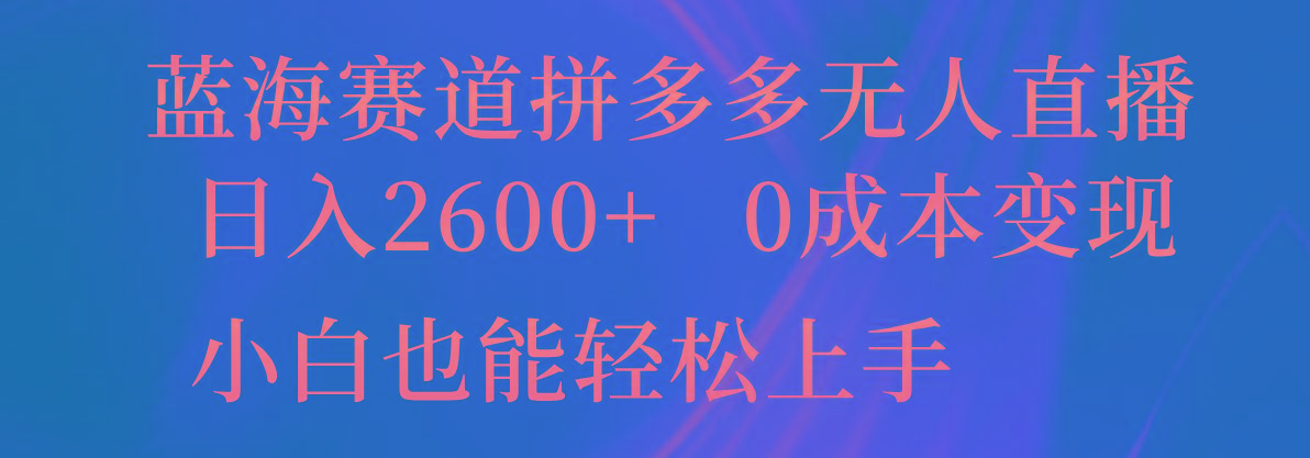 蓝海赛道拼多多无人直播，日入2600+，0成本变现，小白也能轻松上手-送财鼠
