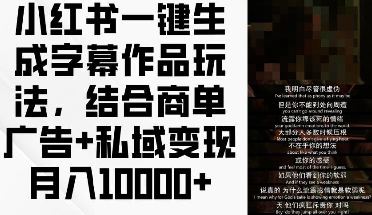 小红书一键生成字幕作品玩法，结合商单广告+私域变现月入1w+【揭秘】-送财鼠