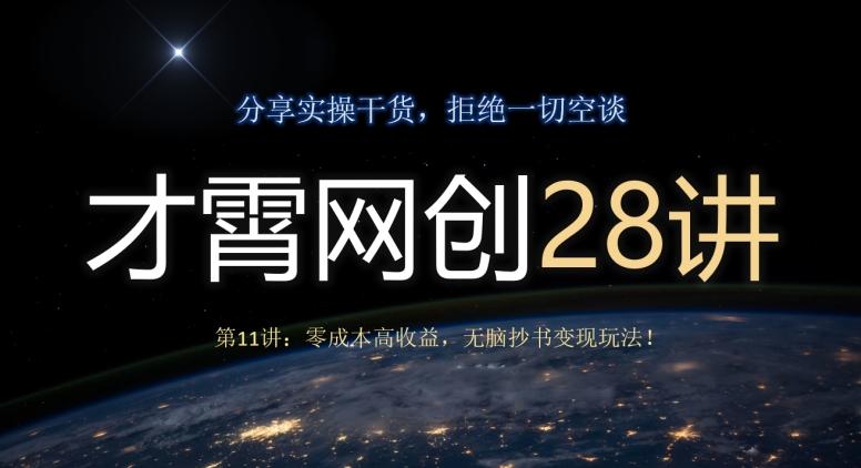 才霄网创28讲第11讲：零成本高收益，无脑抄书变现玩法！-送财鼠