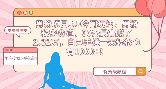 男粉项目5.0冷门玩法，男粉私密赛道，30天最高赚了2.32万，自己手搓一天轻松也有1000+【揭秘】-送财鼠